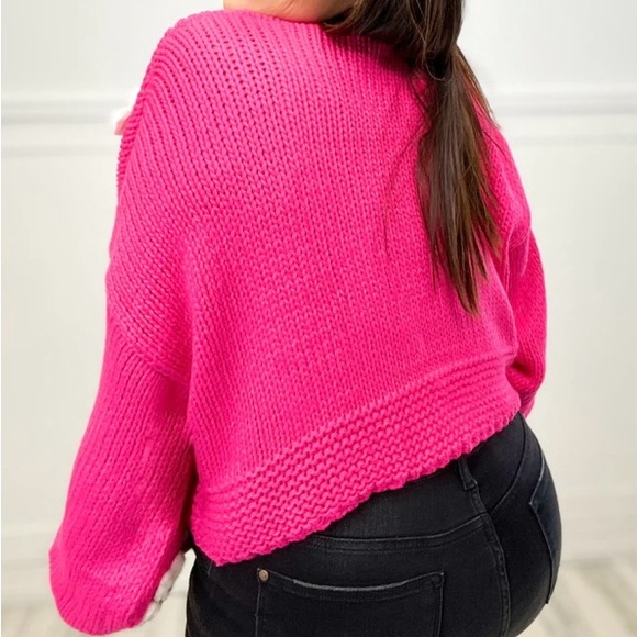 Womens Davi & Dani Floral Appliqué Cardigan Sweater | 3XL | Neon Hot Pink NEW!! - Picture 3 of 12